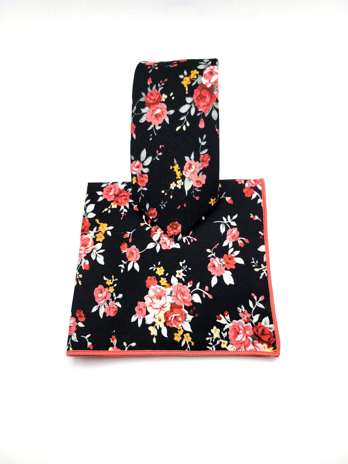 Black and Pink Floral Necktie and Pocket Square - The Upscale Banker