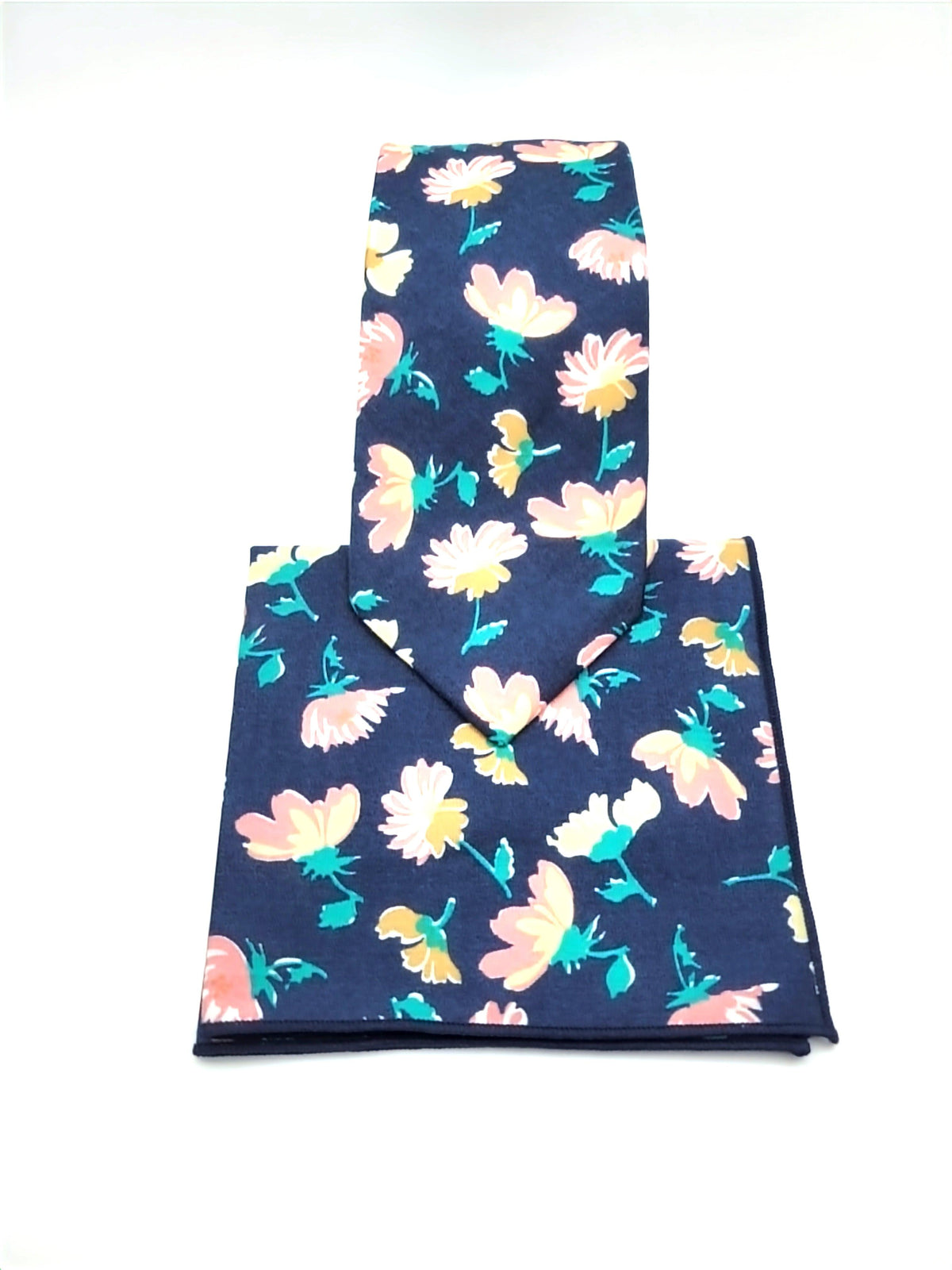 Blue and Green Floral Necktie and Pocket Square - The Upscale Banker
