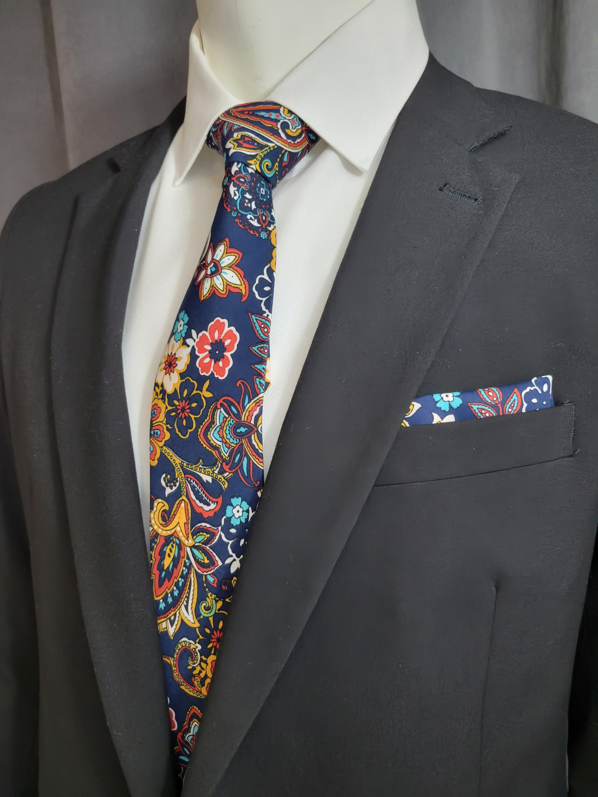 Blue and Orange Paisley Necktie and Pocket Square - The Upscale Banker