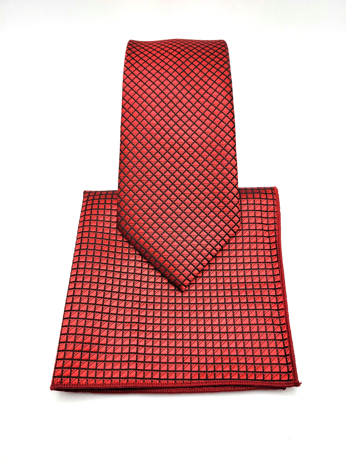 Red Geometric Necktie and Pocket Square - The Upscale Banker